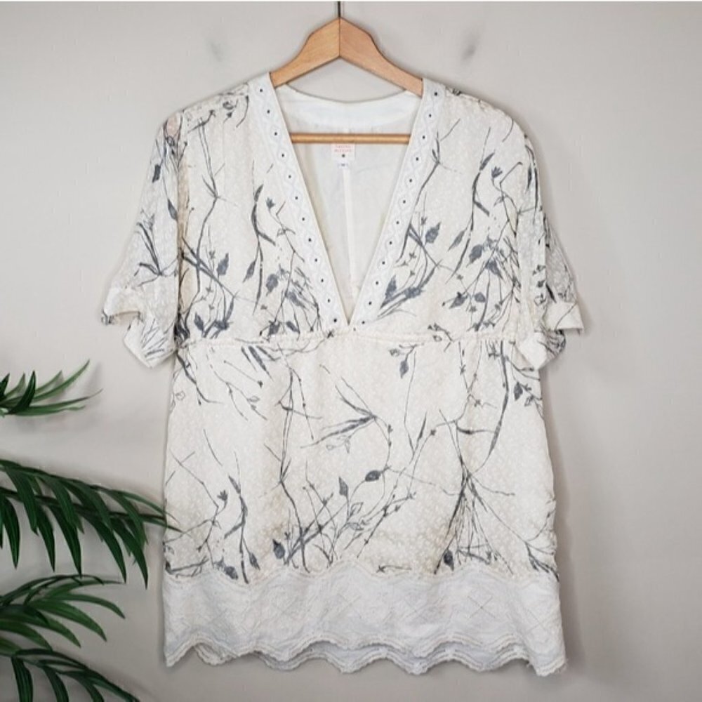 Lauren Moffatt Silk Floral Print Short Sleeve Blouse Size Medium